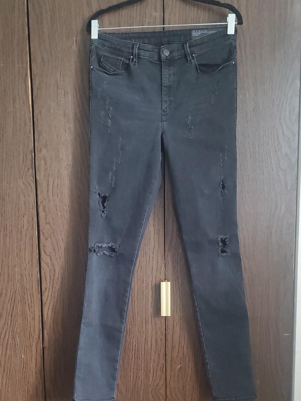 Diesel High-Waist Strechy Skinny Distressed Black Jeans